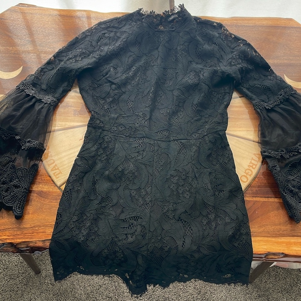 Black Lace Romper with Bell Sleeves